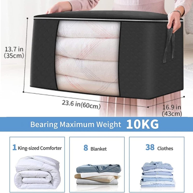 Large Storage Bags, 3 Pack Clothes Storage Bag Foldable Organizers with Reinforced Handle Thick Fabric for Comforters, Blankets, Bedding, Storage with Sturdy Zipper, Clear Window, 90 L - Image 3