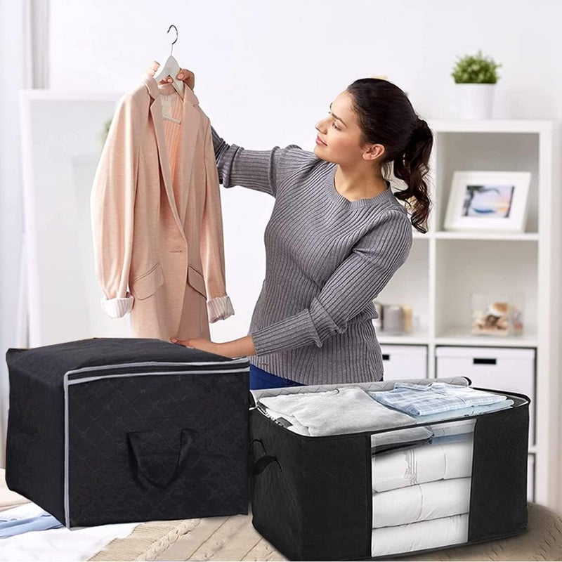 Large Storage Bags, 3 Pack Clothes Storage Bag Foldable Organizers with Reinforced Handle Thick Fabric for Comforters, Blankets, Bedding, Storage with Sturdy Zipper, Clear Window, 90 L - Image 2