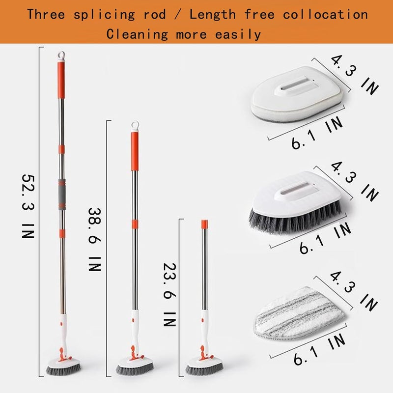 Hushnow 54Inch Adjustable Tub and Tile Shower Scrubber,Cleaning Brush with Long Handle, with 1 Stiff Bristles,1microfiber pad and 2 Sponge Brush, for Cleaning Bathroom Shower Bathtub Glass Tile Floor - Image 4
