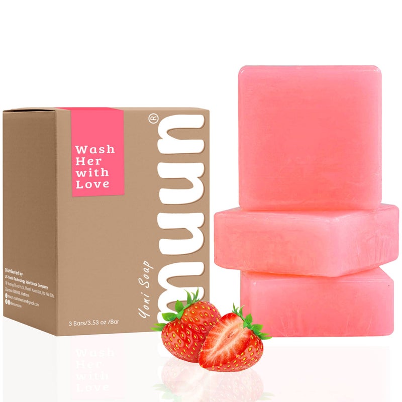Muun Strawberry Yoni Soap Bar Pack 3 pH Balancing Cleanser Probiotics Natural Ingredients Gentle Cleansing Formula Eliminates Odor Vaginal Health Feminine Wash Moisturizing Intimate - Image 3