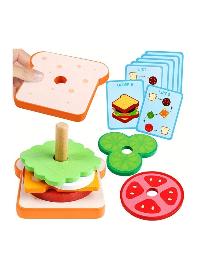 Children's Simulated Wooden Hamburger and French Fry Sandwich Set, Paired with Puzzle Food Assembled Toy - Image 1