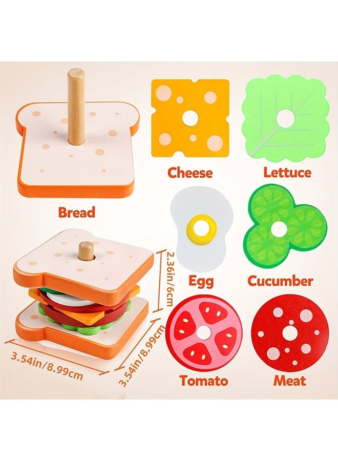Children's Simulated Wooden Hamburger and French Fry Sandwich Set, Paired with Puzzle Food Assembled Toy - Image 4