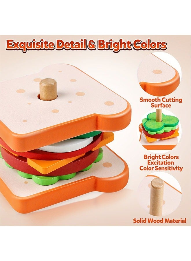 Children's Simulated Wooden Hamburger and French Fry Sandwich Set, Paired with Puzzle Food Assembled Toy - Image 3
