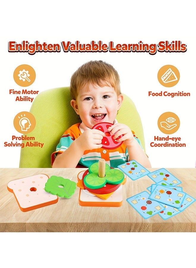 Children's Simulated Wooden Hamburger and French Fry Sandwich Set, Paired with Puzzle Food Assembled Toy - Image 5