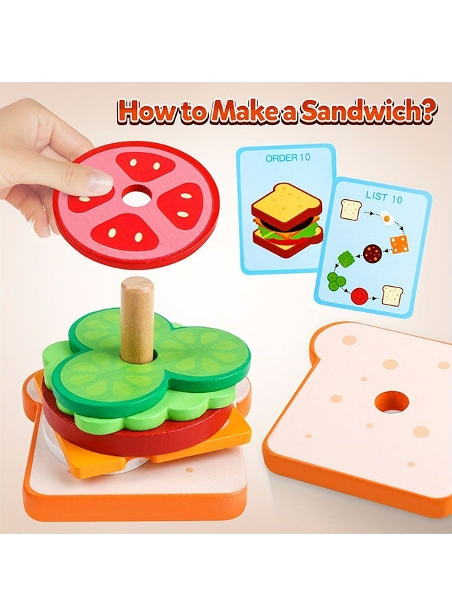Children's Simulated Wooden Hamburger and French Fry Sandwich Set, Paired with Puzzle Food Assembled Toy - Image 2