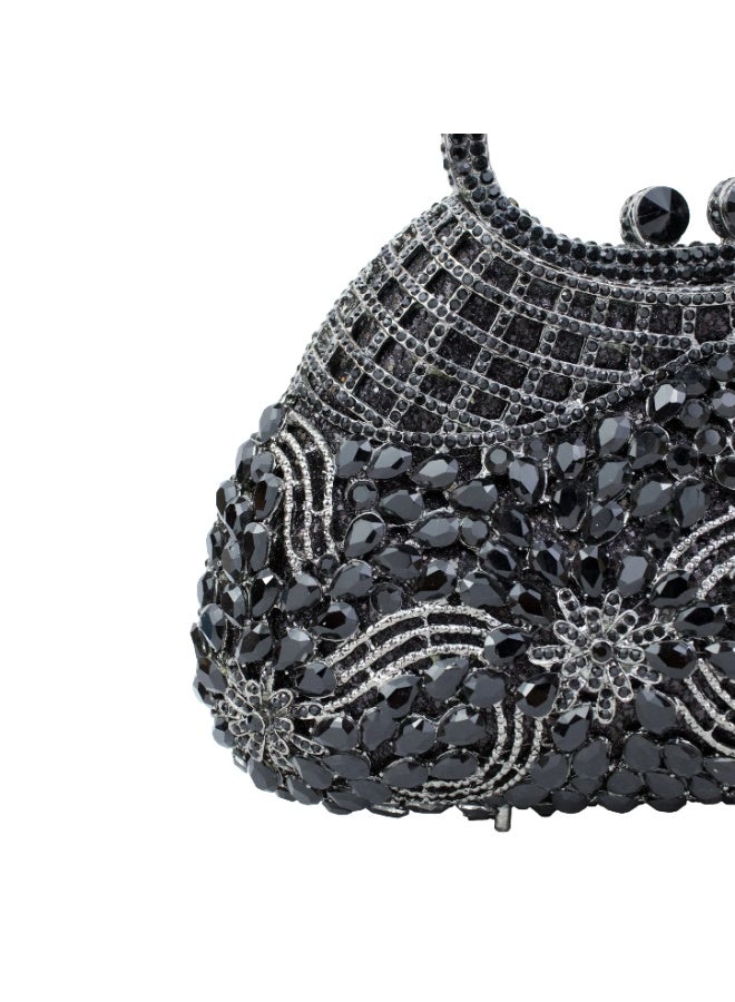 Dollar's Crystal Clutch Purse for Women CP65, Metal Rhinestone Handheld Bag, Luxury Party Wedding Bridal Evening Handbag, Sparkling Formal Occasion Mini Clutch Bag (Black) - Image 2