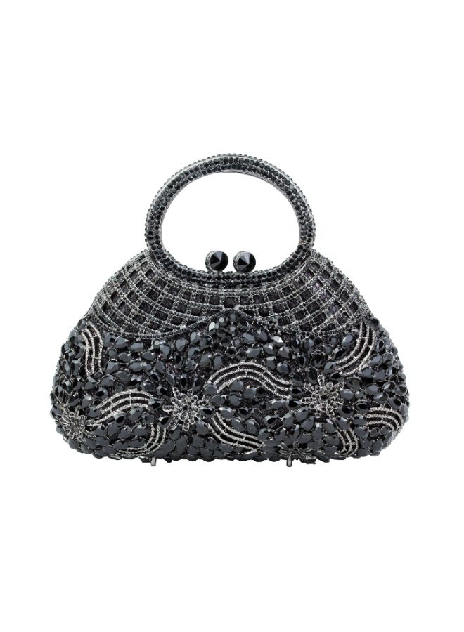 Dollar's Crystal Clutch Purse for Women CP65, Metal Rhinestone Handheld Bag, Luxury Party Wedding Bridal Evening Handbag, Sparkling Formal Occasion Mini Clutch Bag (Black) - Image 1