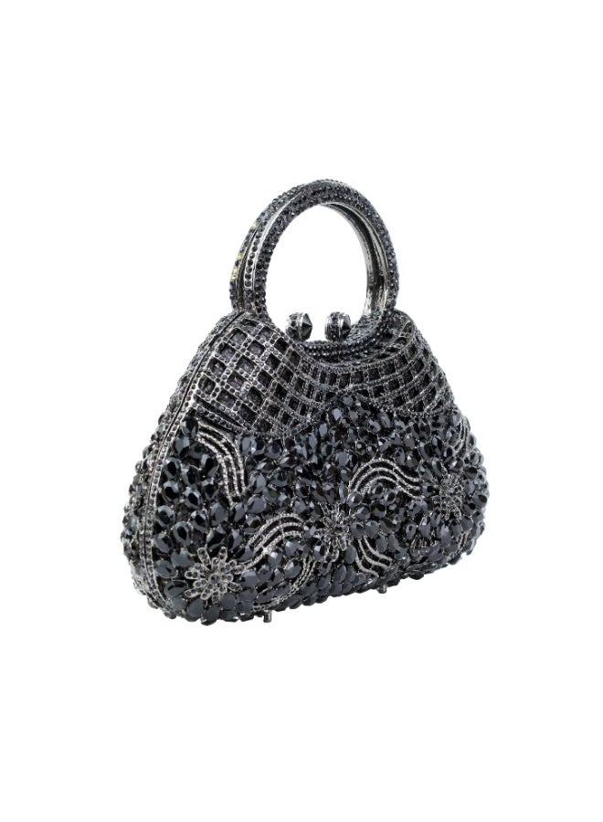 Dollar's Crystal Clutch Purse for Women CP65, Metal Rhinestone Handheld Bag, Luxury Party Wedding Bridal Evening Handbag, Sparkling Formal Occasion Mini Clutch Bag (Black) - Image 3