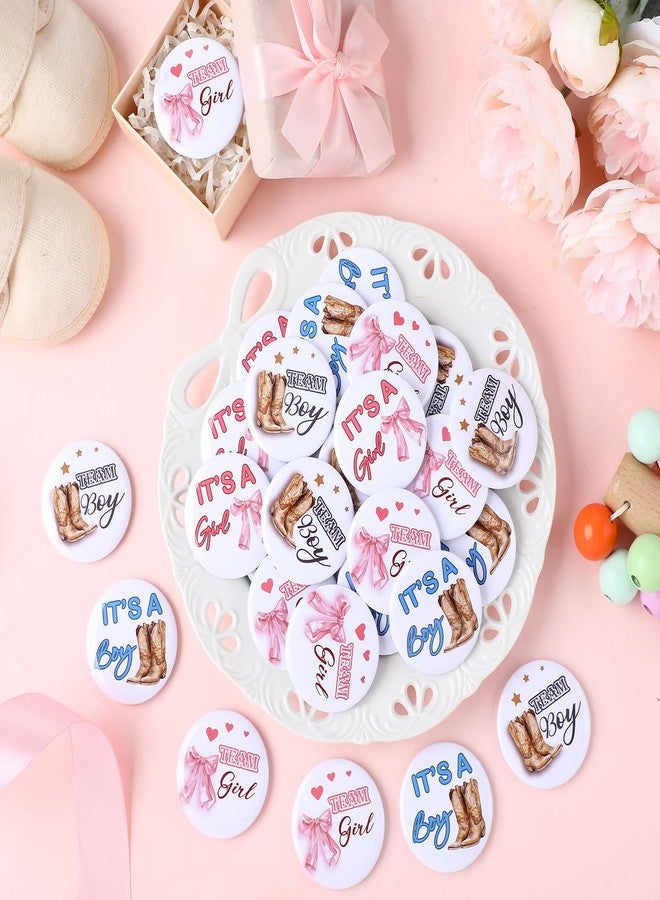 Highergo مجموعة دبابيس كشف جنس المولود من هايرجو، 48 قطعة، بتصميمات أحذية أو فيونكات، دبابيس فريق ولد أو بنت، زينة ألعاب كشف جنس المولود على طراز رعاة البقر الغربيين، أزرار زرقاء ووردية، هدايا تذكارية لحفل استقبال المولود الجديد، لوازم الحفلات - Image 3
