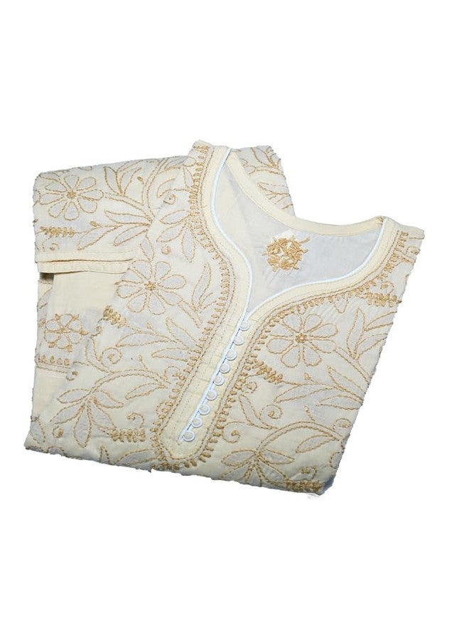 G.FIDEL Trendy Chikankari Embroidered Cotton Baby Girls' Salwar Suit: Cotton Suit and Slawar Set with Dupatta Girls Casual Kurta and Pyjama Set - Aged 2 to 12 (2 YEARS, BEIGE) - Image 3