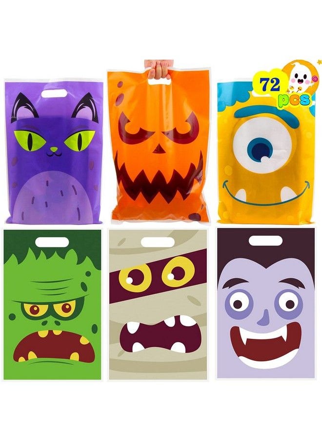 DERAYEE - Halloween Trickortreat Bags 72 Pack Halloween Goodie Candy Bags Large Plastic Gift Bag Party Favor Supplies - Image 1