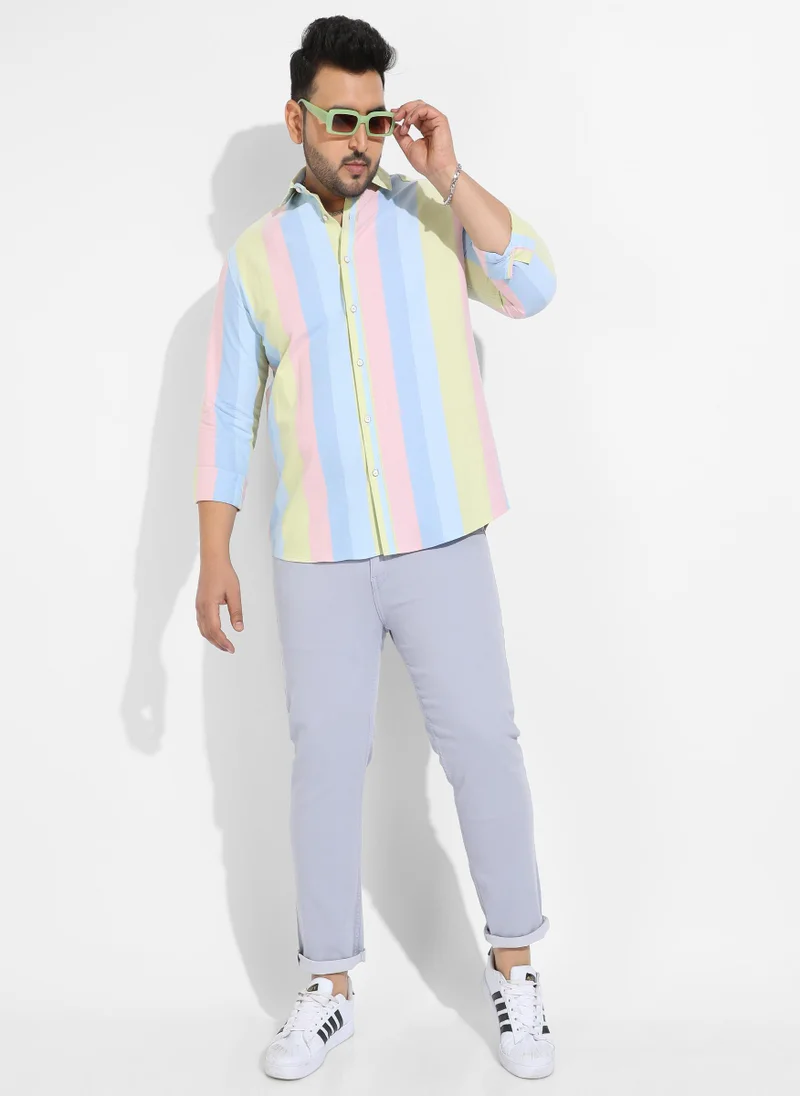 Instafab Plus Instafab Plus Men's Multicolour Roman Striped Shirt