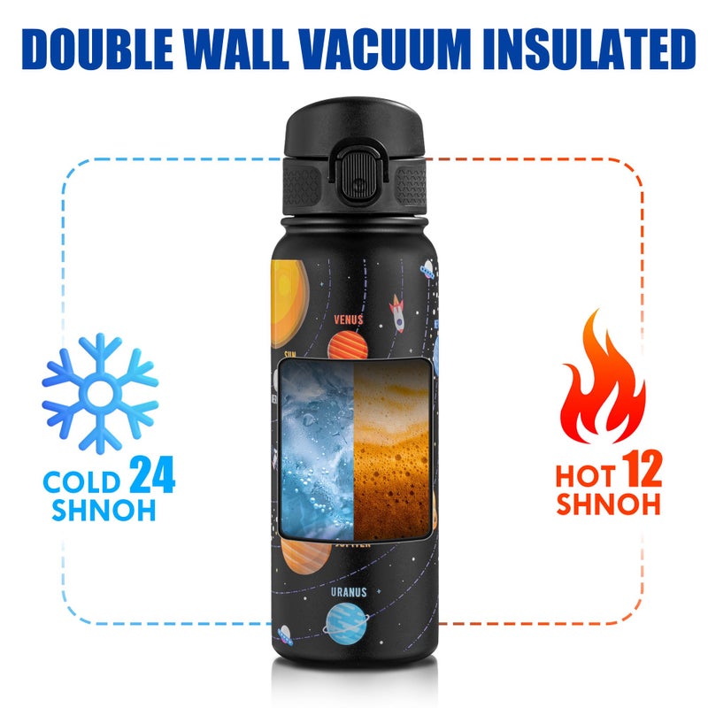 OLDLEY 20 Oz Insulated Stainless Steel Water Bottle For Kids, With Straws Leak-proof, Kids Water Bottles For School Boys Girls,Solar System - Image 5