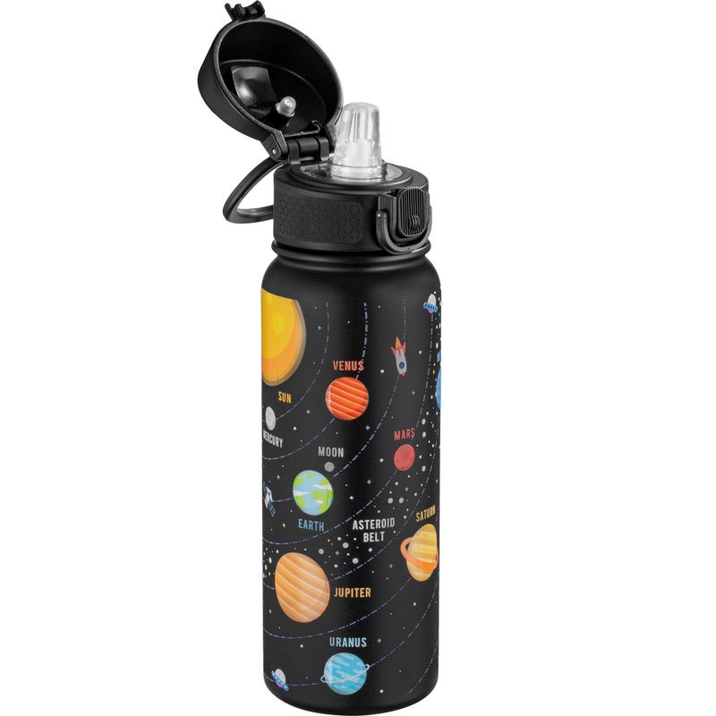 OLDLEY 20 Oz Insulated Stainless Steel Water Bottle For Kids, With Straws Leak-proof, Kids Water Bottles For School Boys Girls,Solar System - Image 1