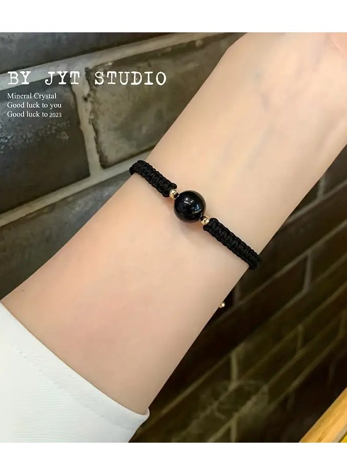 Goolsky 1pc Woven Bracelet Obsidian Lucky Beads Bracelet For Men And Women, Red Crystal Woven Lovers' Hand Rope Gothic Accessories Gift 