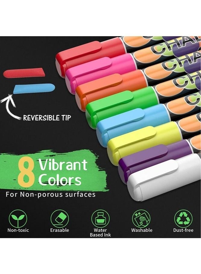 8 Pcs Liquid Erasable Chalk Markers Set, 8 Colors Highlighter Marker Pens for Flashing LED Lighted Board Blackboard Whiteboard Chalkboard Menu Message Board Glass Window - Image 2
