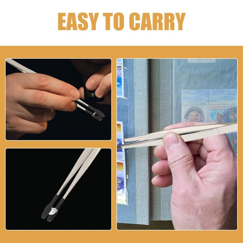 5pcs Stainless Steel Flat Stamp Tweezers Large Blunt Eyelash Applicator Tool - Image 4