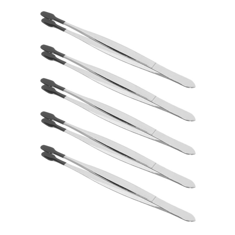 5pcs Stainless Steel Flat Stamp Tweezers Large Blunt Eyelash Applicator Tool - Image 2