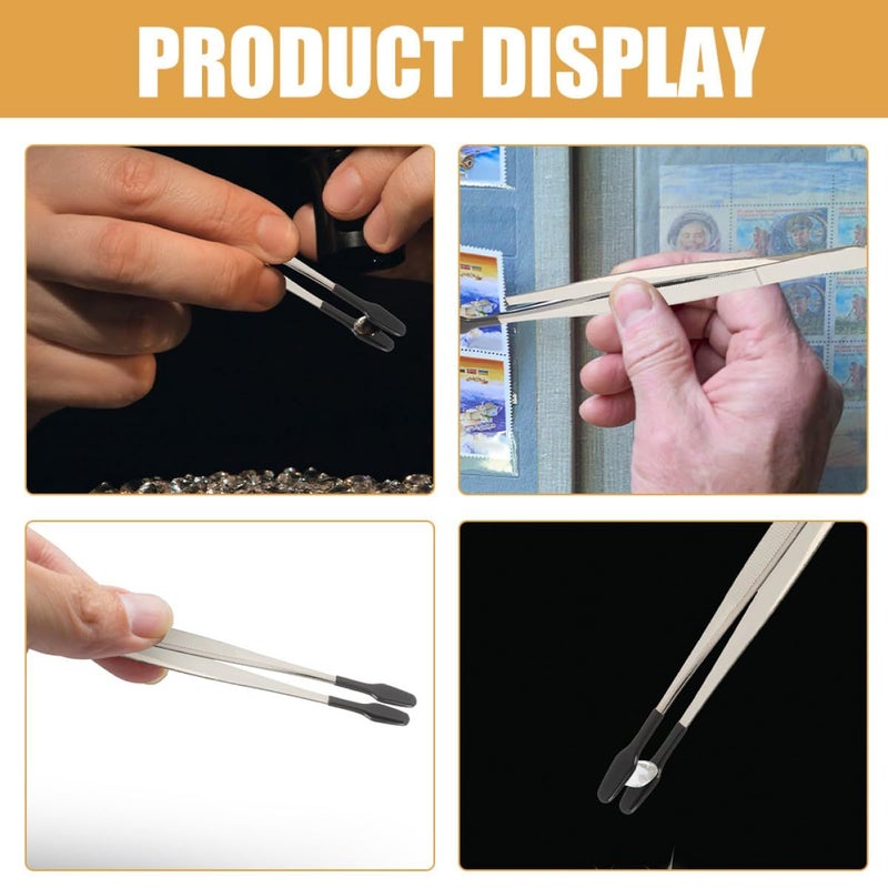 5pcs Stainless Steel Flat Stamp Tweezers Large Blunt Eyelash Applicator Tool - Image 5