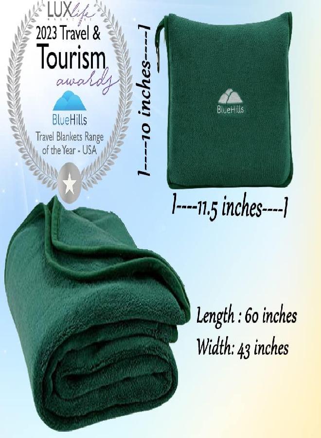 BlueHills BlueHills Premium Soft Travel Blanket Pillow Airplane Flight Blanket Throw in Soft Bag Pillow case with Hand Luggage Belt & Backpack Clip Compact Pack Large Blanket for Travel Green (Dark Green T010) - Image 3