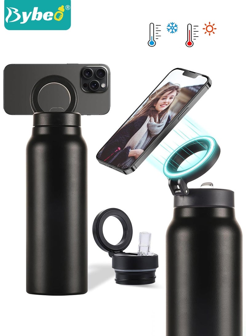 Bybeo 710ml Insulated Water Bottle with Magnetic Phone Holder, Compatible for Mag-Safe Tripod Mount, Stainless Steel Sports Water Bottle with Straw, Hot for 12H, Cold for 24H for Home,Sports, Gym and Travel - Image 1