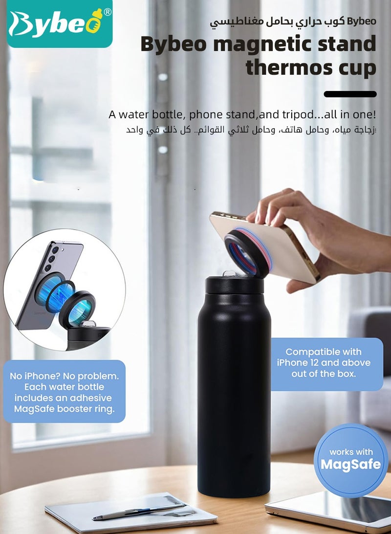 Bybeo 710ml Insulated Water Bottle with Magnetic Phone Holder, Compatible for Mag-Safe Tripod Mount, Stainless Steel Sports Water Bottle with Straw, Hot for 12H, Cold for 24H for Home,Sports, Gym and Travel - Image 2