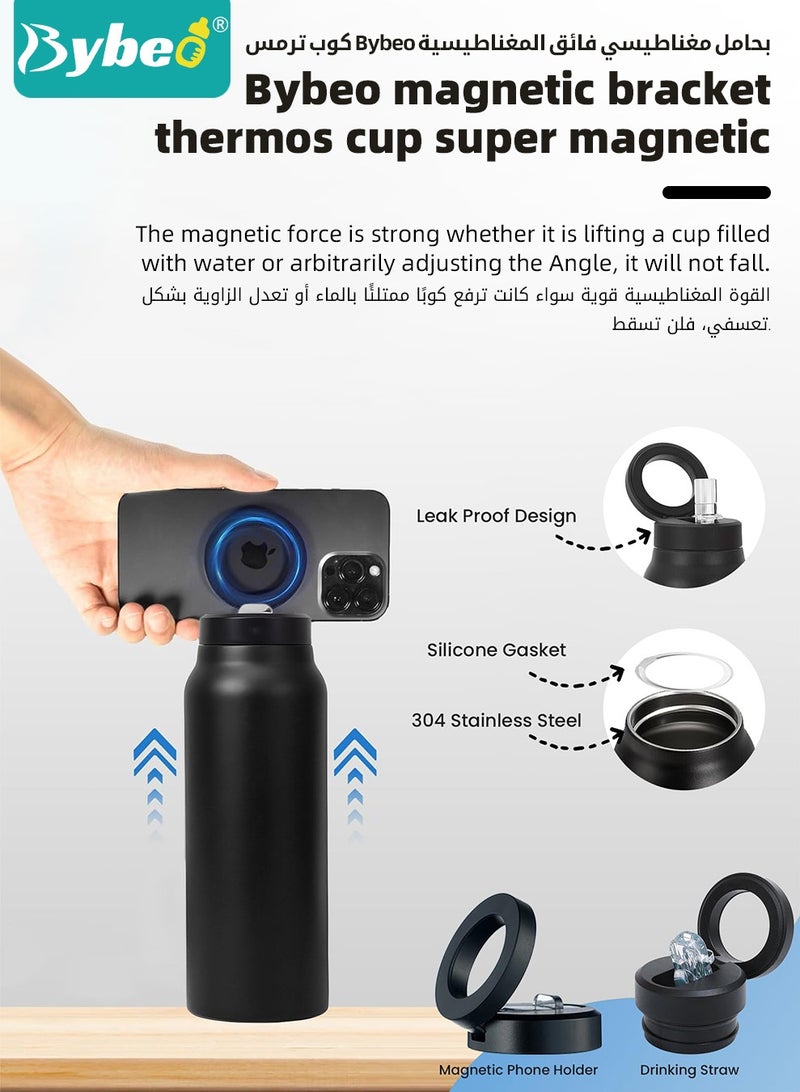 Bybeo 710ml Insulated Water Bottle with Magnetic Phone Holder, Compatible for Mag-Safe Tripod Mount, Stainless Steel Sports Water Bottle with Straw, Hot for 12H, Cold for 24H for Home,Sports, Gym and Travel - Image 4