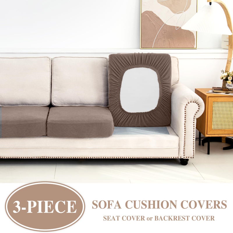 LA MEACK Couch Cushion Covers Seat Cushion Cover Stretch Couch Cover Separate Sectional Sofa Slipcovers Furniture Protector(3 Pieces for Seat or Sofa Backrest, Khaki) - Image 3