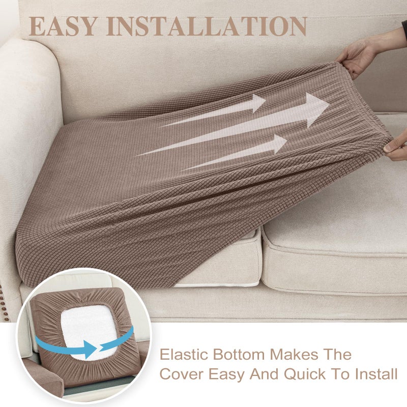 LA MEACK Couch Cushion Covers Seat Cushion Cover Stretch Couch Cover Separate Sectional Sofa Slipcovers Furniture Protector(3 Pieces for Seat or Sofa Backrest, Khaki) - Image 5