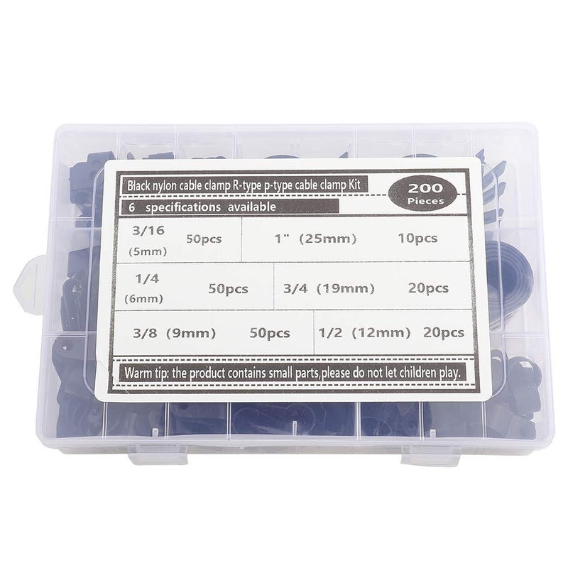 مشبك كابل أسود من النوع R 200 قطعة مشابك تثبيت الأسلاك لتنظيم الكابلات - Image 1