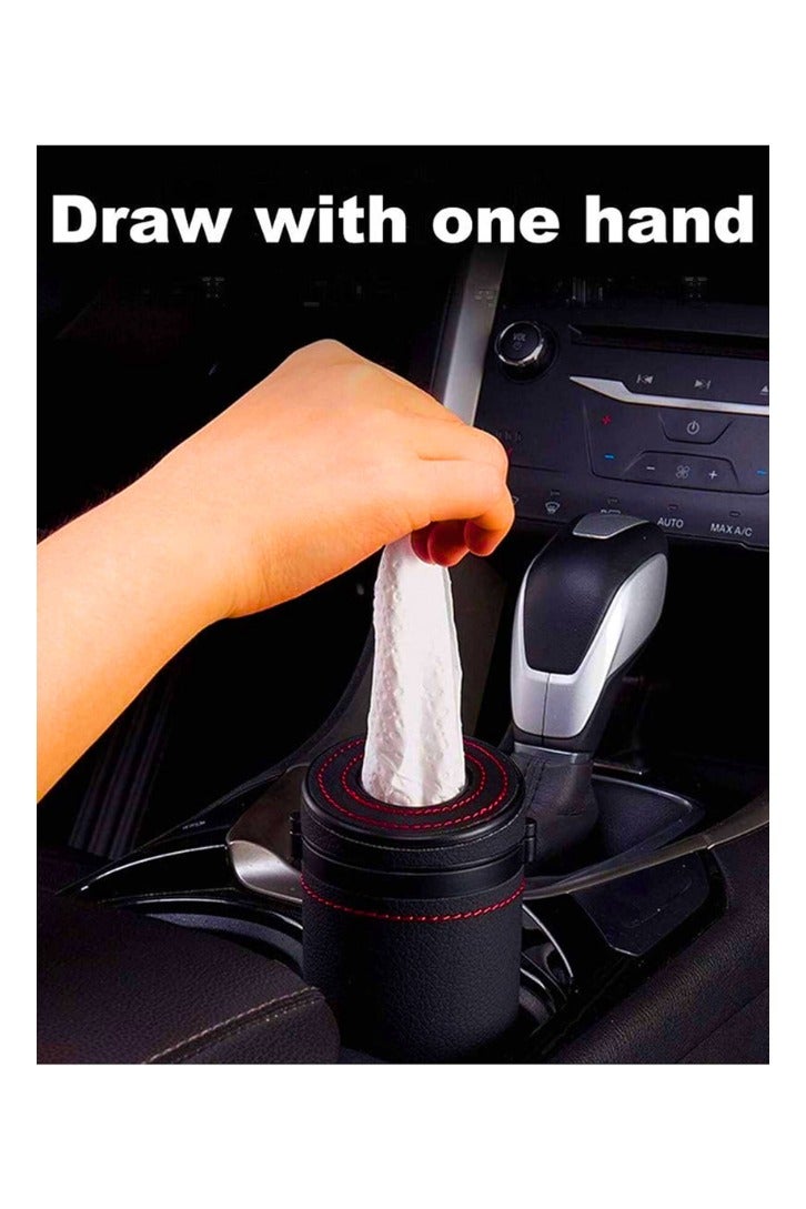 Chase Up Car Tissue Tube, Cylinder Tissue Box Diameter 2.75'' PU Leather Round Tissues Container for Car Cup Holder, Up to 30 Count Tissue (Black) - Image 2