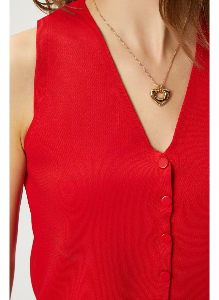 Ritnice - Women's Petite Snap Crop Red Knit Vest - Image 1