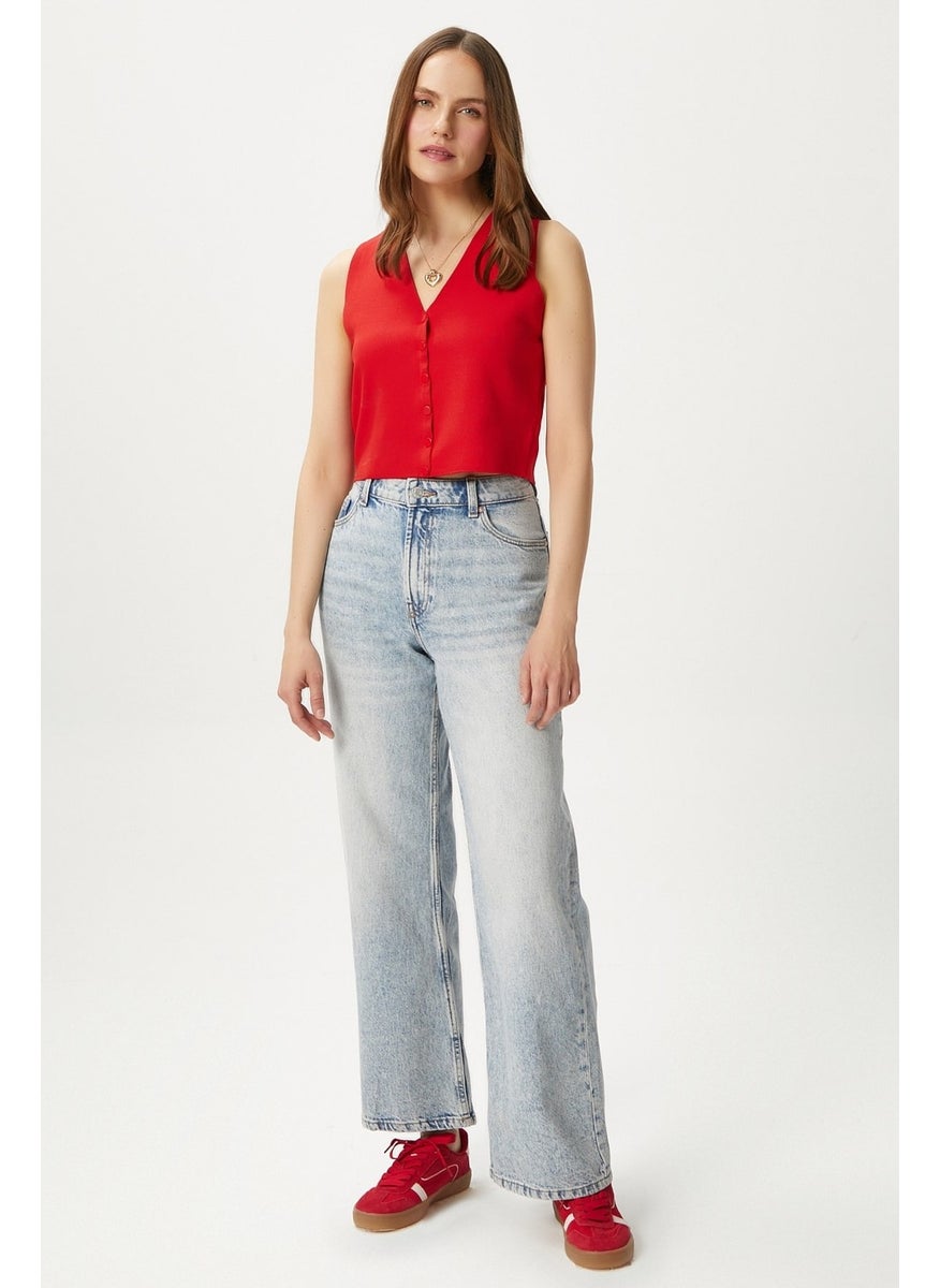 Ritnice - Women's Petite Snap Crop Red Knit Vest - Image 1
