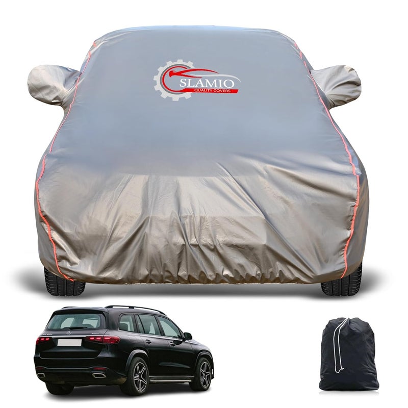 Slamio Heavy-Duty Car Body Cover for Mercedes GLS | Waterproof, Dustproof, UV Protection, Custom Fit, Heavy Belt & Buckle with Mirror & Antenna Pocket | Dark Grey - Image 1