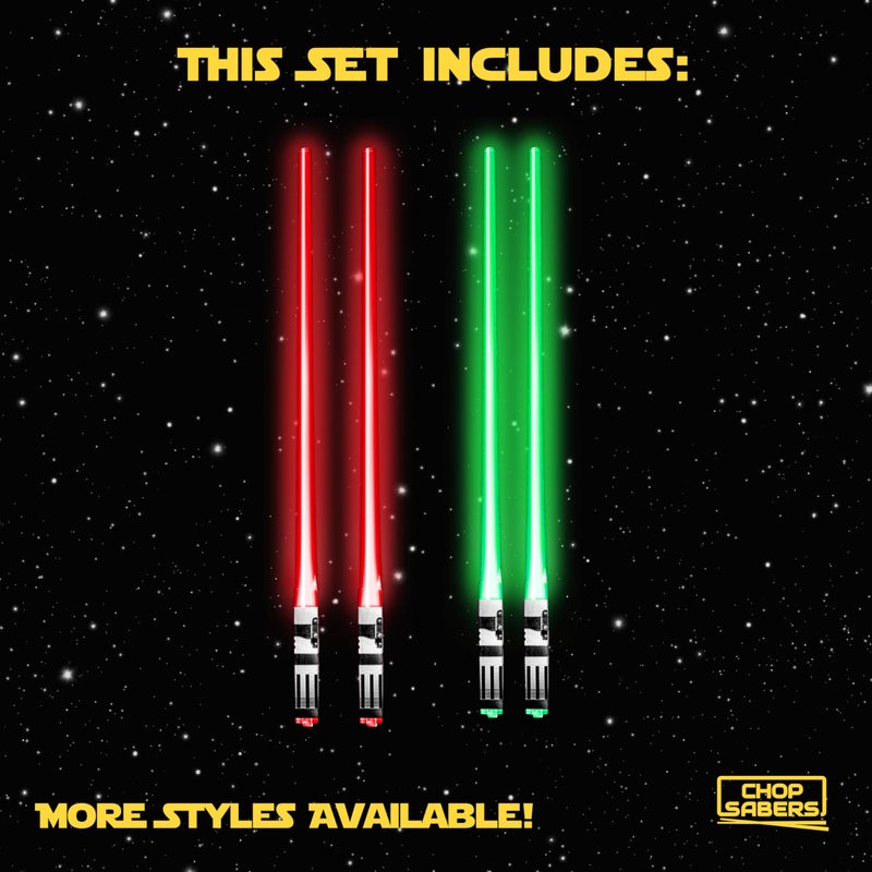 ChopSabers Lightsaber Chopsticks Light Up - LED Glowing Light Saber Star Wars Chop Sticks - Reusable Sushi Lightup Sabers Chopstick Set Of 2 Green and Red Pairs - Image 2
