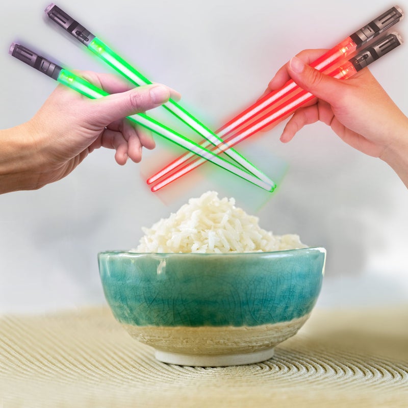 ChopSabers Lightsaber Chopsticks Light Up - LED Glowing Light Saber Star Wars Chop Sticks - Reusable Sushi Lightup Sabers Chopstick Set Of 2 Green and Red Pairs - Image 3