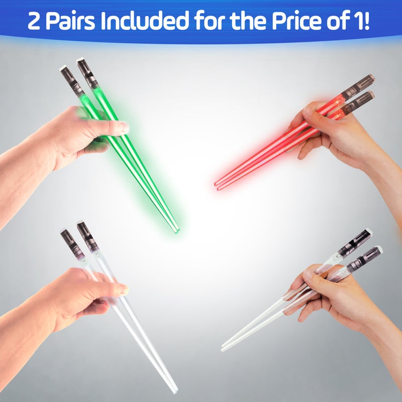 ChopSabers Lightsaber Chopsticks Light Up - LED Glowing Light Saber Star Wars Chop Sticks - Reusable Sushi Lightup Sabers Chopstick Set Of 2 Green and Red Pairs - Image 5