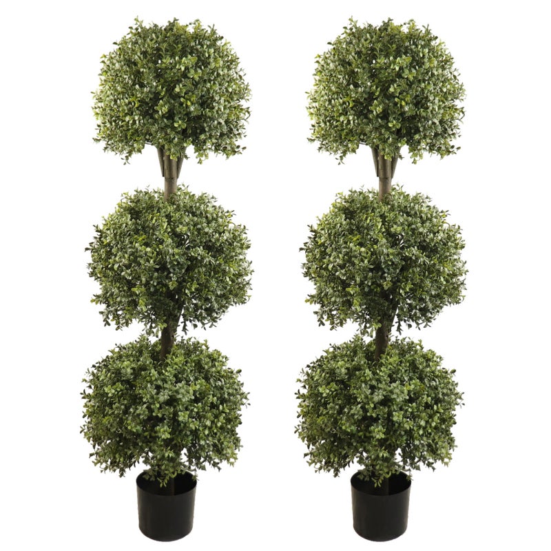 ALL SEASON GREEN 56 Large Triple Ball Artificial Topiaries Tree UV PrePotted Outdoor Plants Porch Decor 2 Pack 
