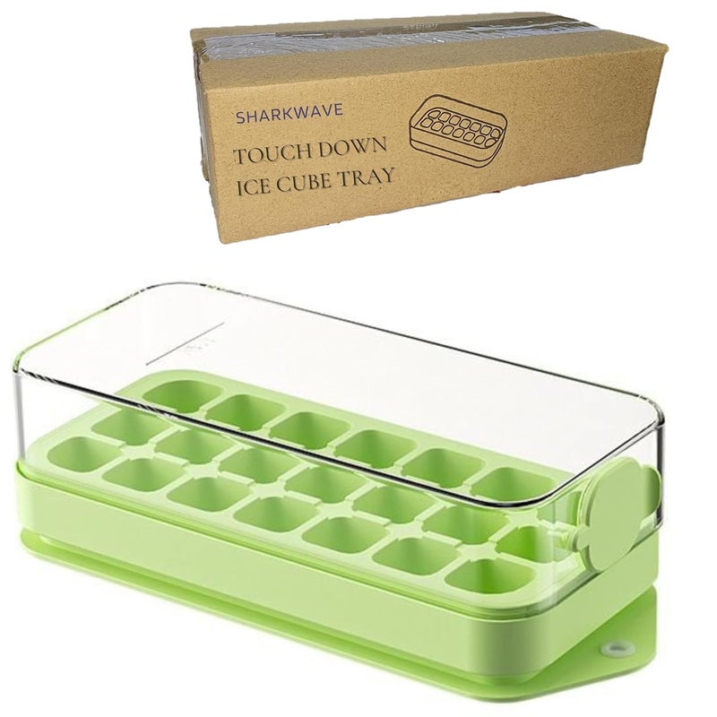SHARK WAVE SHARKWAVE 2 Layer Ice Cube Tray with Lid Bin Square Ice Cubes Molds with Ice Scoop One Press Easy Release Save Space BPA Free Ice Cube Storage Container 21 Ice Cubes - Image 1