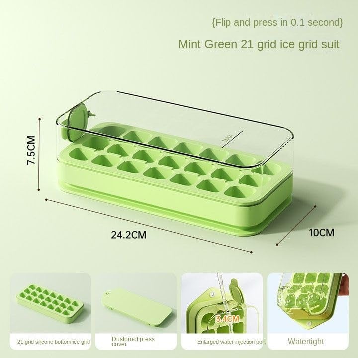 SHARK WAVE SHARKWAVE 2 Layer Ice Cube Tray with Lid Bin Square Ice Cubes Molds with Ice Scoop One Press Easy Release Save Space BPA Free Ice Cube Storage Container 21 Ice Cubes - Image 4