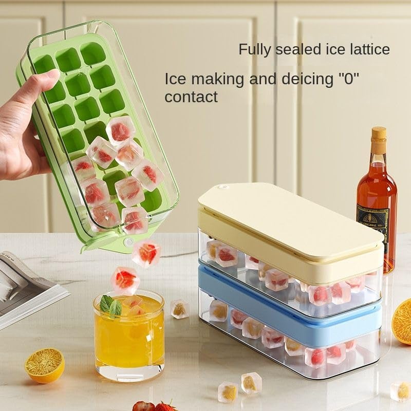 SHARK WAVE SHARKWAVE 2 Layer Ice Cube Tray with Lid Bin Square Ice Cubes Molds with Ice Scoop One Press Easy Release Save Space BPA Free Ice Cube Storage Container 21 Ice Cubes - Image 3