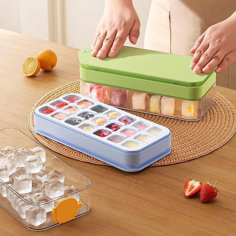 SHARK WAVE SHARKWAVE 2 Layer Ice Cube Tray with Lid Bin Square Ice Cubes Molds with Ice Scoop One Press Easy Release Save Space BPA Free Ice Cube Storage Container 21 Ice Cubes - Image 5