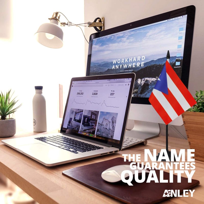 Anley Puerto Rico Deluxe Desk Flag Set - 6 x 4 Inch Miniature Puerto Rican Desktop Flag with 12" Solid Pole - Vivid Color and Fade Resistant - Black Base and Spear Top - Image 2