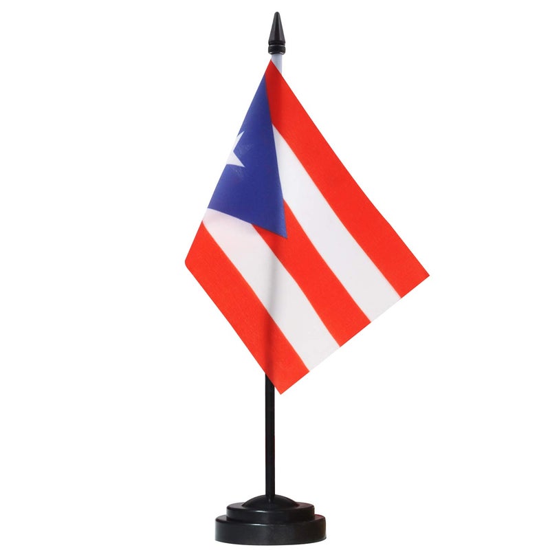 Anley Puerto Rico Deluxe Desk Flag Set - 6 x 4 Inch Miniature Puerto Rican Desktop Flag with 12" Solid Pole - Vivid Color and Fade Resistant - Black Base and Spear Top - Image 1