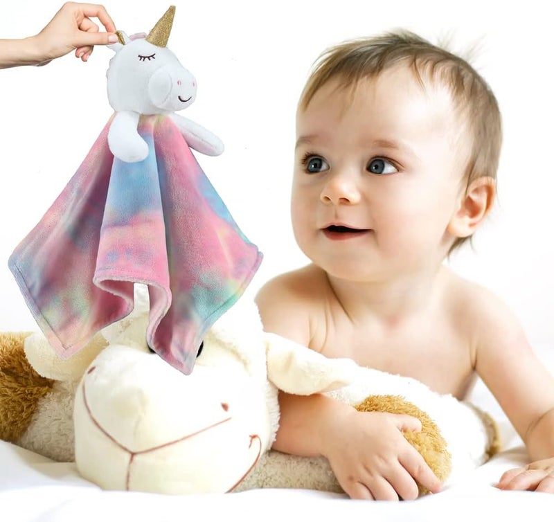 CREVENT Cozy Plush Baby Comforter Blanket Loveys for Baby Girls,Soft Baby Sleeping Toy,Fleece Front +Backing with Animal Face (Unicorn) - Image 5