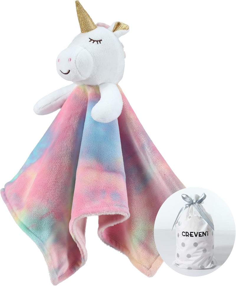 CREVENT Cozy Plush Baby Comforter Blanket Loveys for Baby Girls,Soft Baby Sleeping Toy,Fleece Front +Backing with Animal Face (Unicorn) - Image 1