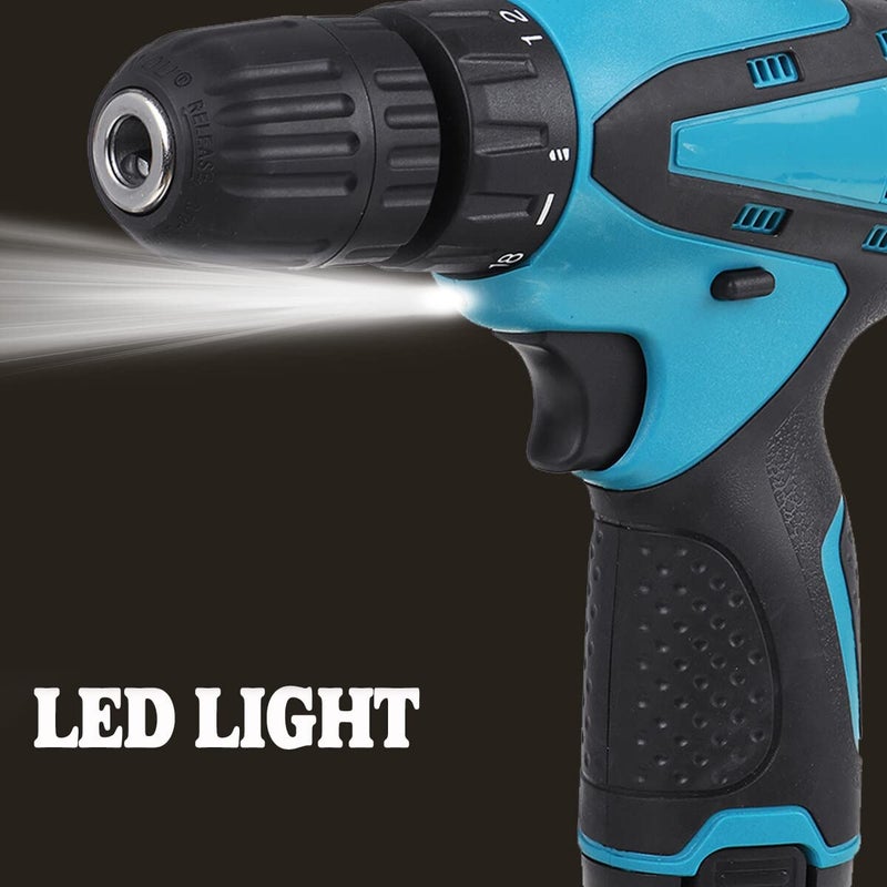 MLD MLD MultiFunction Drill Plastic Cordless Drill Screw Driver 10mm with Batteries Two Speed Control LED Light Guided Keyless Chuck Reverse Forward Motion 12V LithiumIon 12Ah  - Image 4