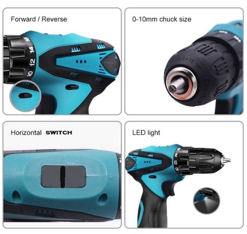 MLD MLD MultiFunction Drill Plastic Cordless Drill Screw Driver 10mm with Batteries Two Speed Control LED Light Guided Keyless Chuck Reverse Forward Motion 12V LithiumIon 12Ah  - Image 3