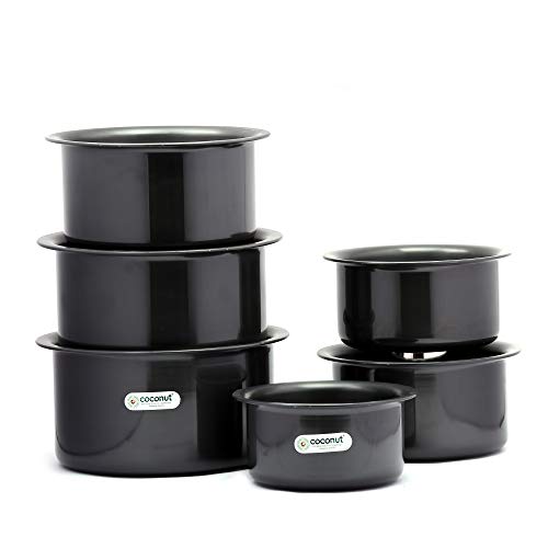Coconut Hard Anodised Tope/Cook Pot,Set of 6 - Capacity - 1 Litre,1.5 Litre,2 Litre,2.5 Litre,3 Litre,3.5 litres - Gas Stove & Induction Base Top Compatible,Black - Image 2
