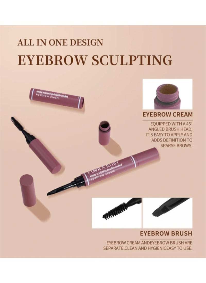 FLORA RUBY - Eyebrow Cream, Waterproof Eyebrow Cream Quick Dry Eyebrow Pomade, Natural High Pigmented Sweatproof 3D Shaping Eyebrow Soap Brow Glue With Brush (01 Dark Brown) - Image 1